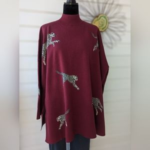 Plus Size Burgandy Leopard Tunic Sweater